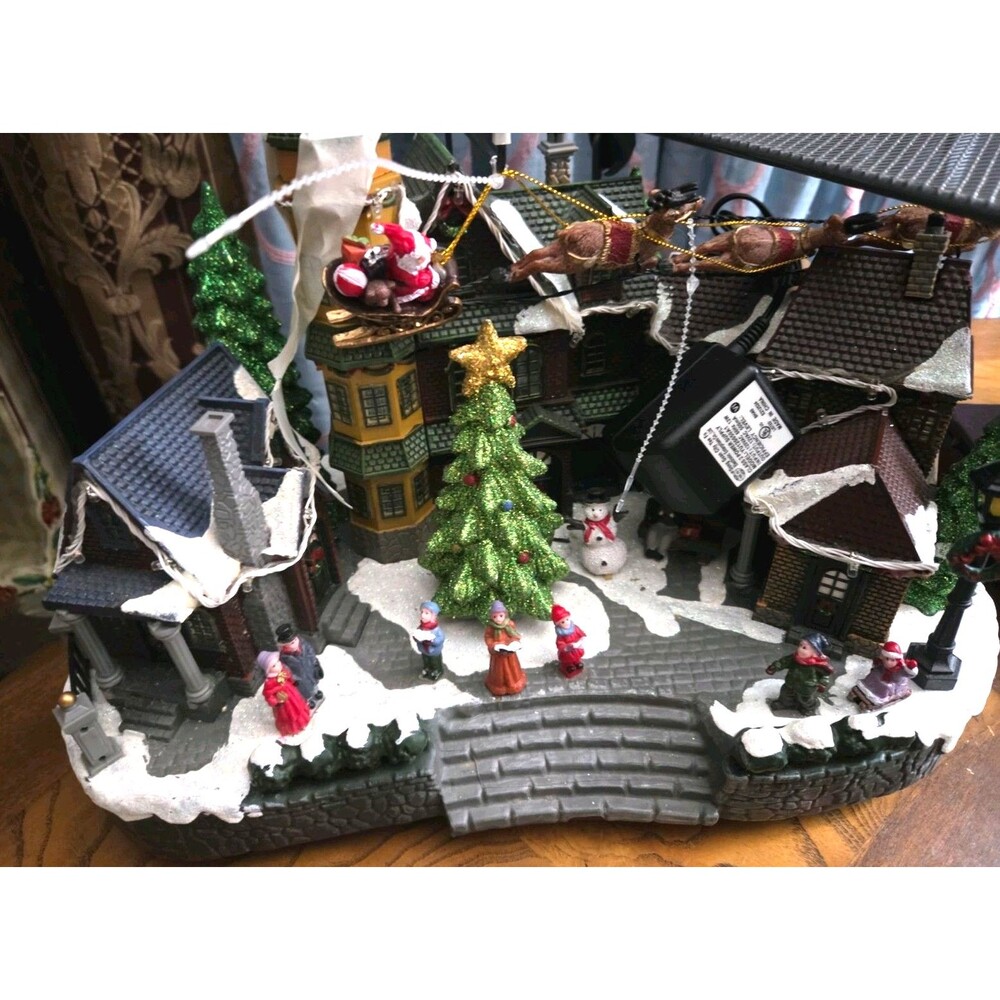 MOMENTS in TIME Christmas Village Centerpiece Decor Santa Riding Sleigh Flying
